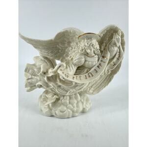 Candle Holder Porcelain Angel Ivory 6.85” T x 9” W x 3.6” D Palm Tree 2000